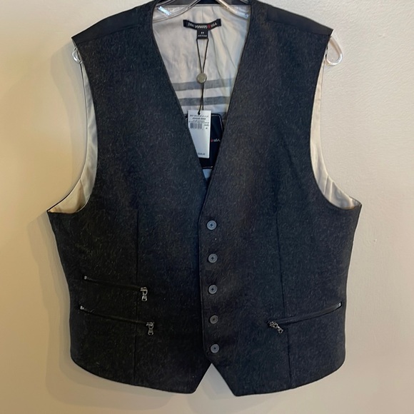 John Varvatos luxury cashmere wool suit VEST buttoned 3 zip pockets concrete 44R - Picture 1 of 14